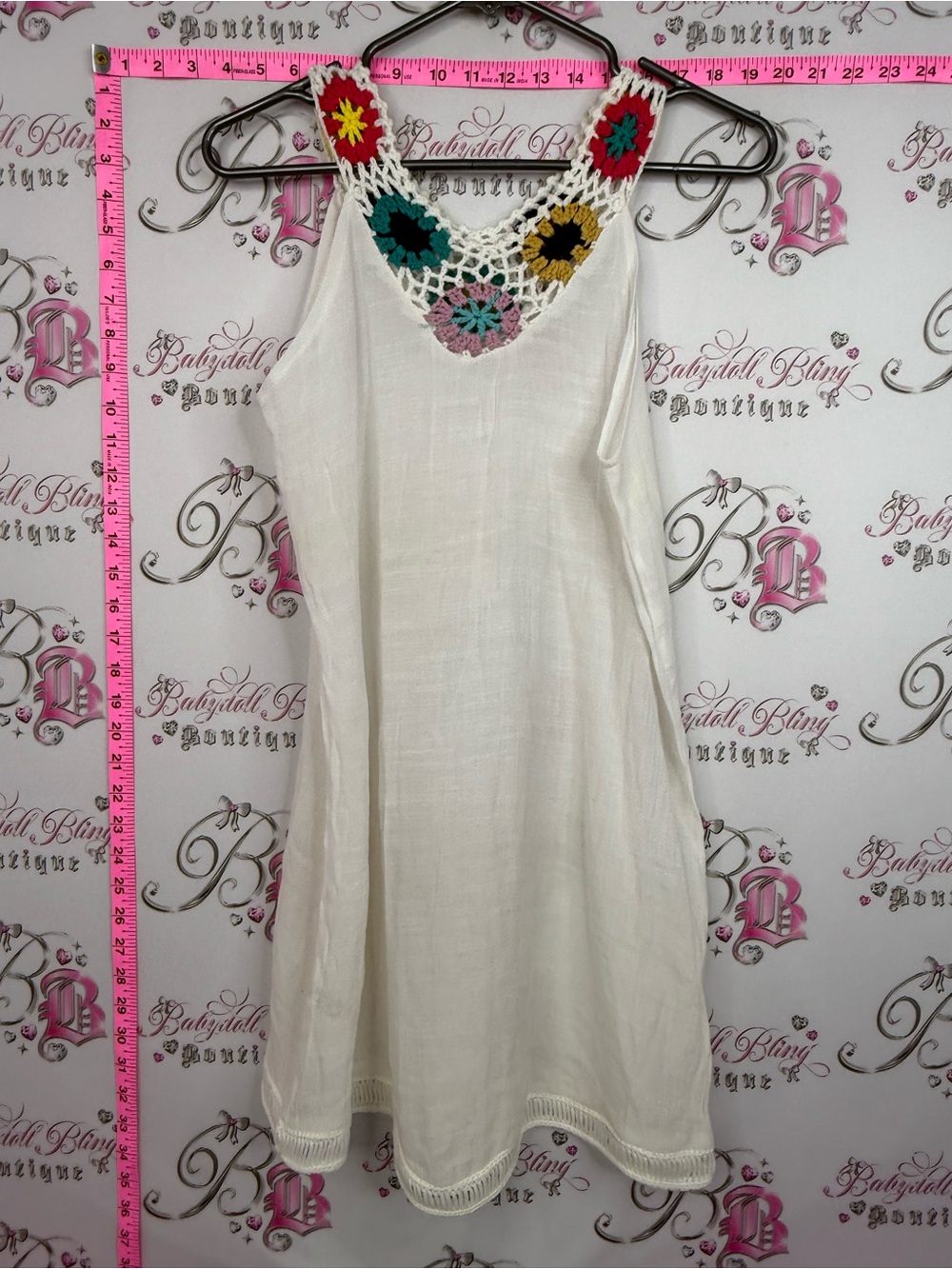 SHEIN Cream Sundress with Multicolor Crochet Neckline
